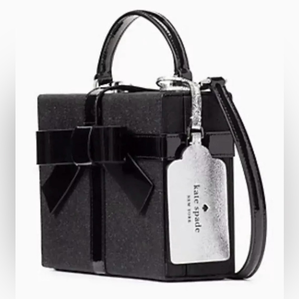 Kate Spade Black Glitter Wrapping Party Satchel | Crossbody Bow Purse | NWT - Picture 10 of 12